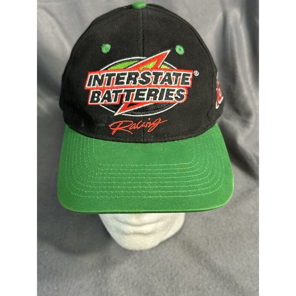 Vintage Interstate Batteries Racing Hat Cap Snapback Black Green NASCAR